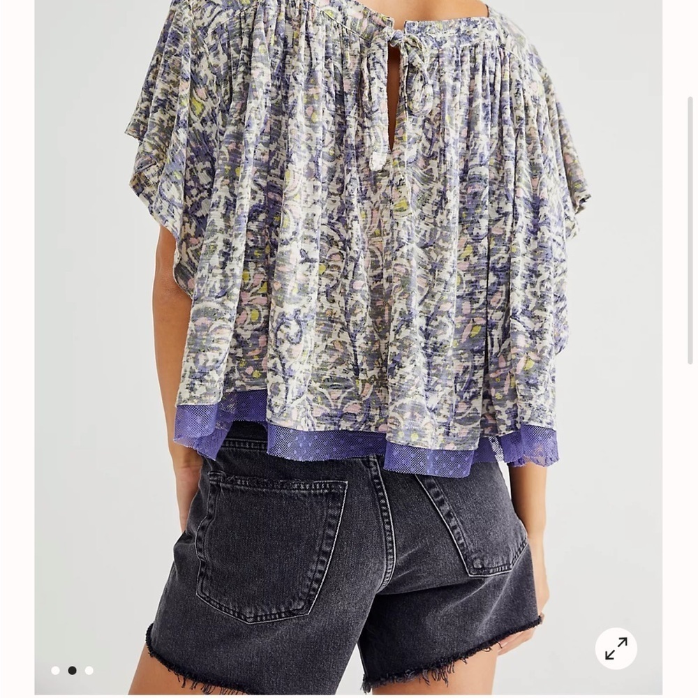 Free People Floral Sunsetter Boho Cottagecore Blouse Top Sz S Colorful Festival - Picture 2 of 14
